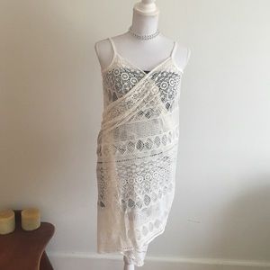 Ivory white crocheted sarong arm holes fits most